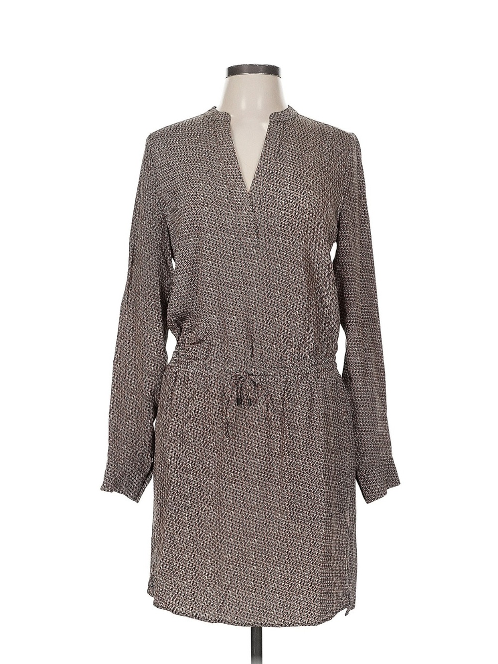 Vince Hickory Printed Long-Sleeve Drawstring Shirtdress Excellent Condition